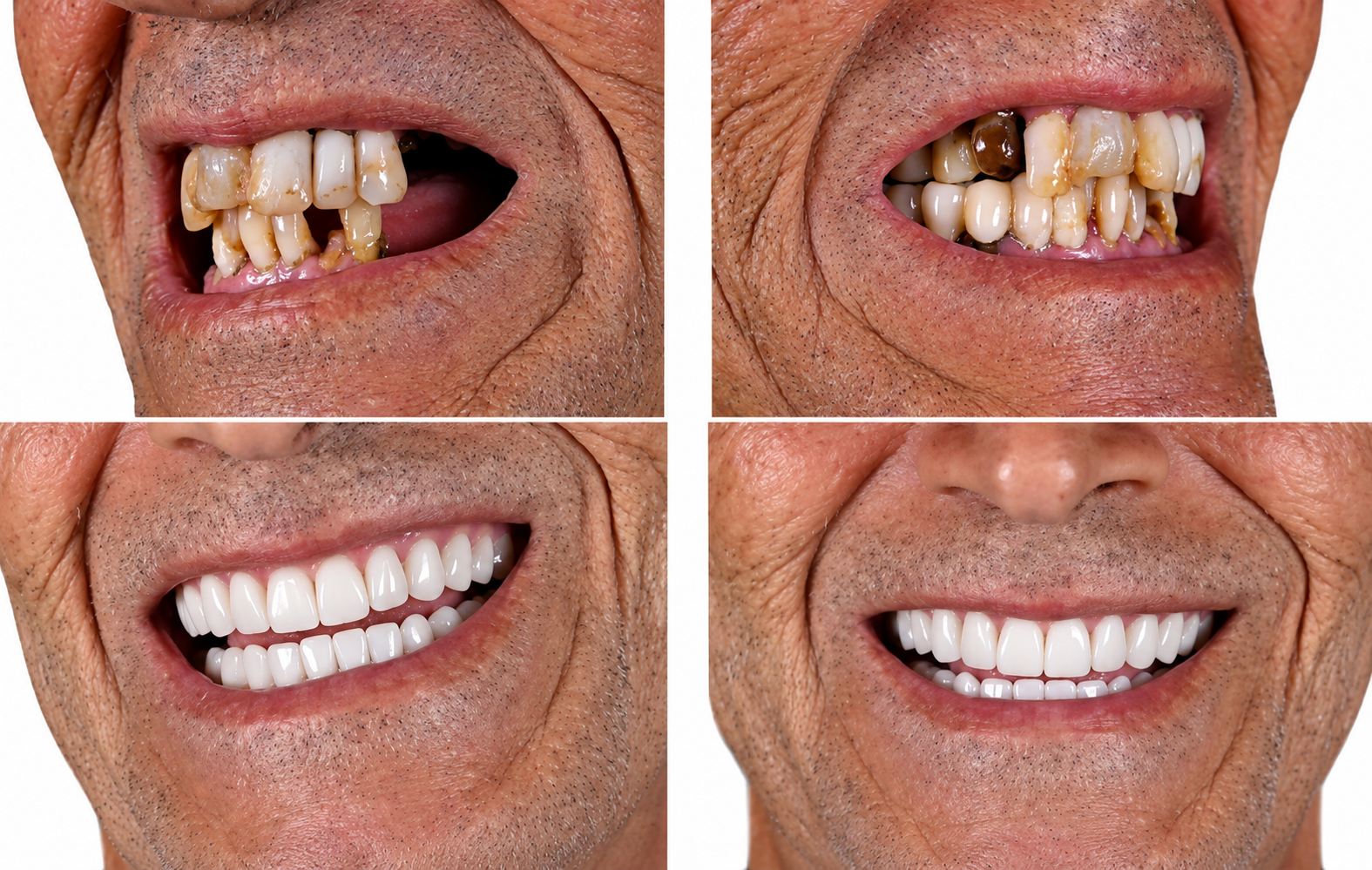 Antes e depois de reabilitação com próteses