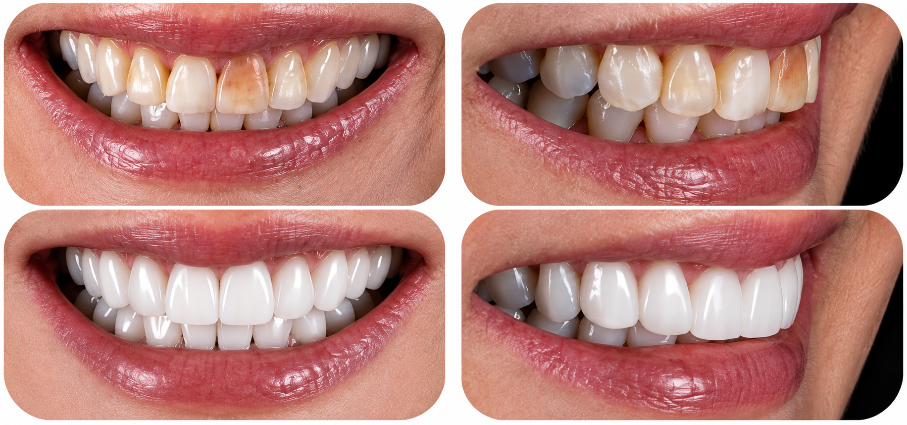 Antes e depois de lentes de contato dental