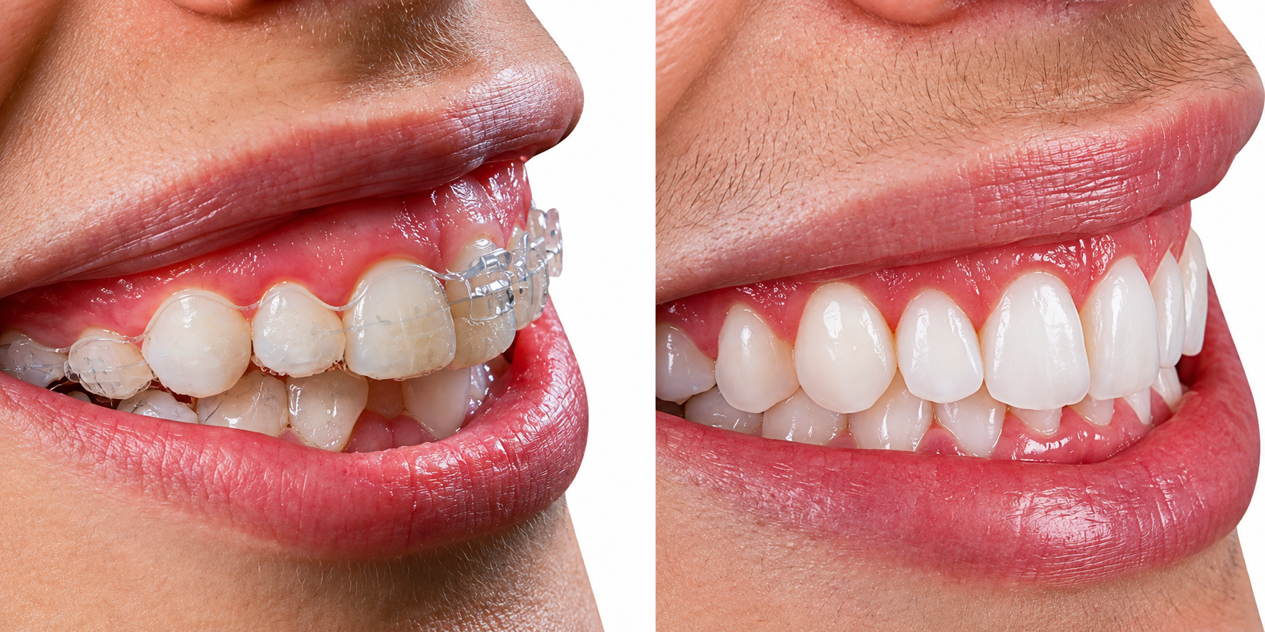 Antes e depois de tratamento ortodôntico